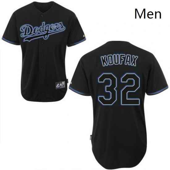 Mens Majestic Los Angeles Dodgers 32 Sandy Koufax Replica Black Fashion MLB Jersey